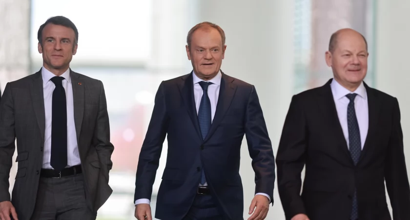 Zdjęcie: Prezydent Francji Emmanuel Macron, Premier RP Donald Tusk, Kanclerz Niemiec Olaf Scholz/FB Donalda Tuska